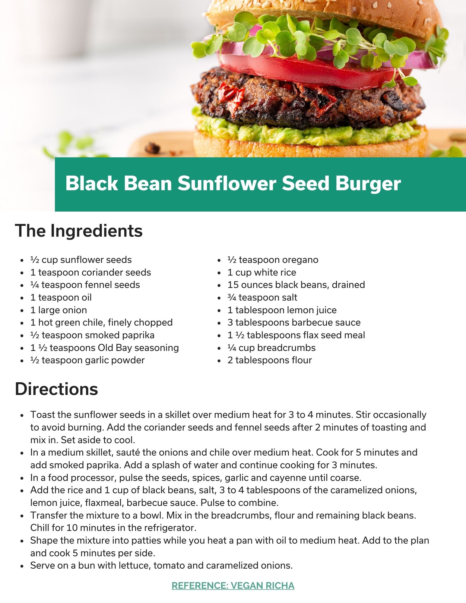 Sunflower Seed Black Bean Burger