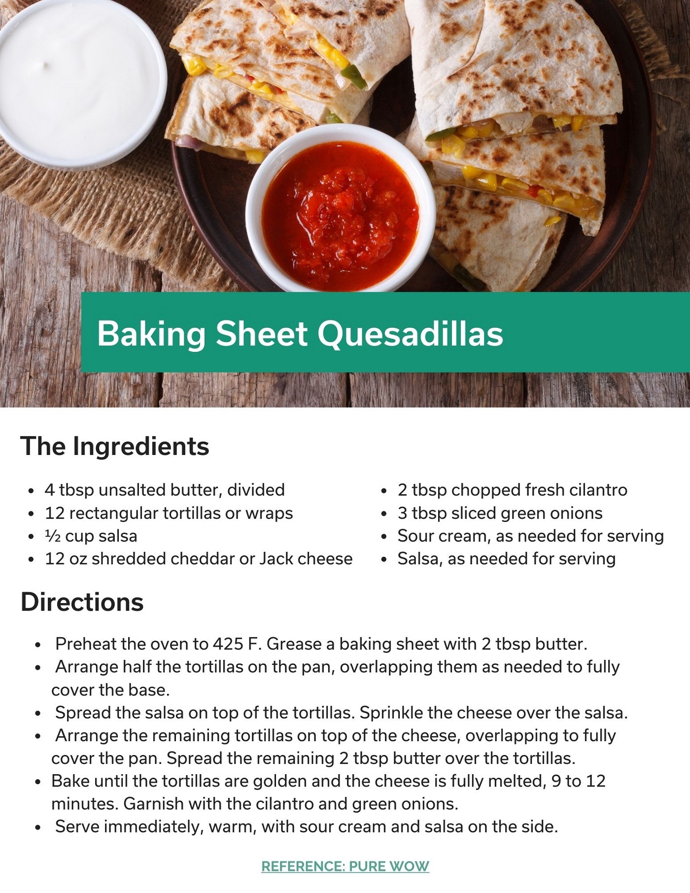 Baking sheet quesadilla recipe