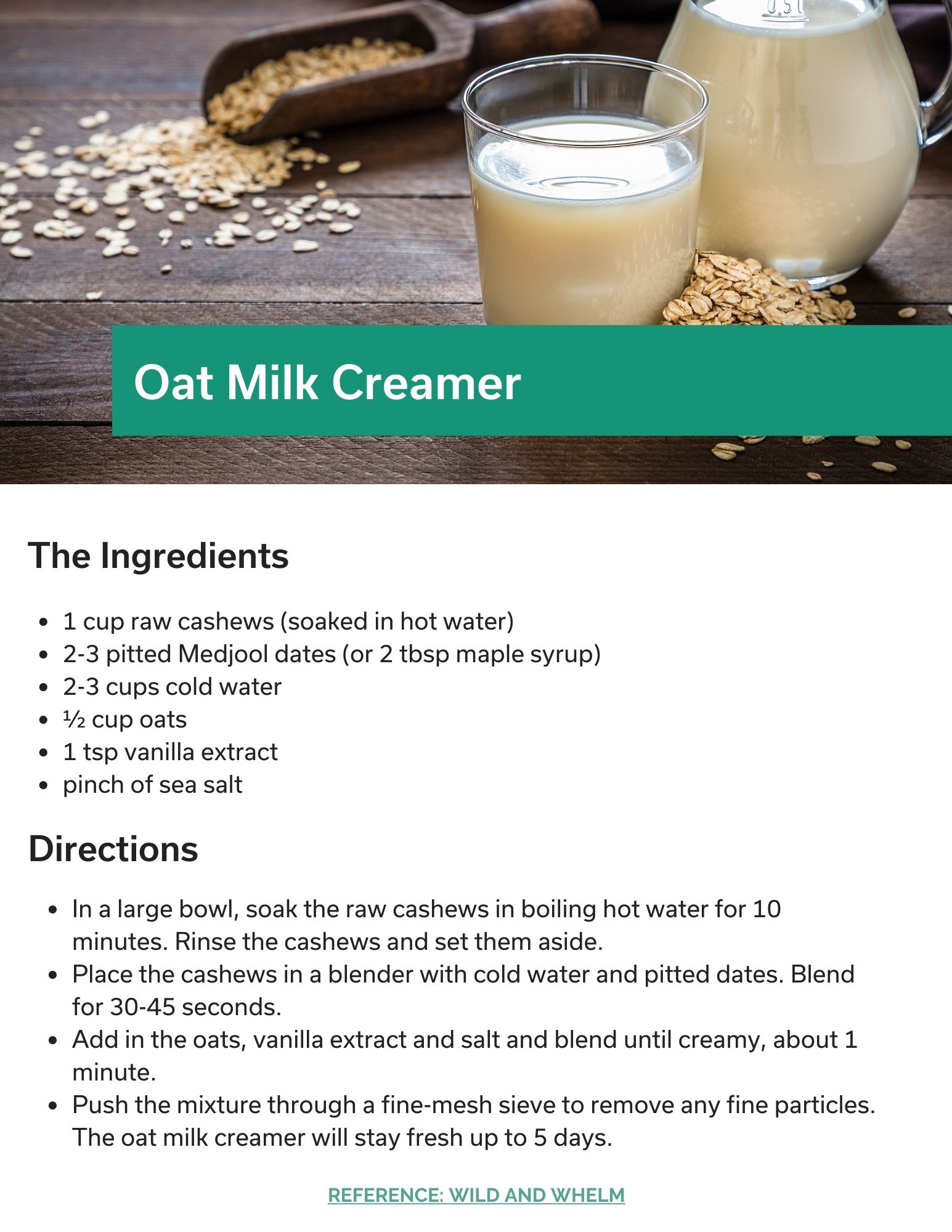 Oat Milk Creamer Recipe Card