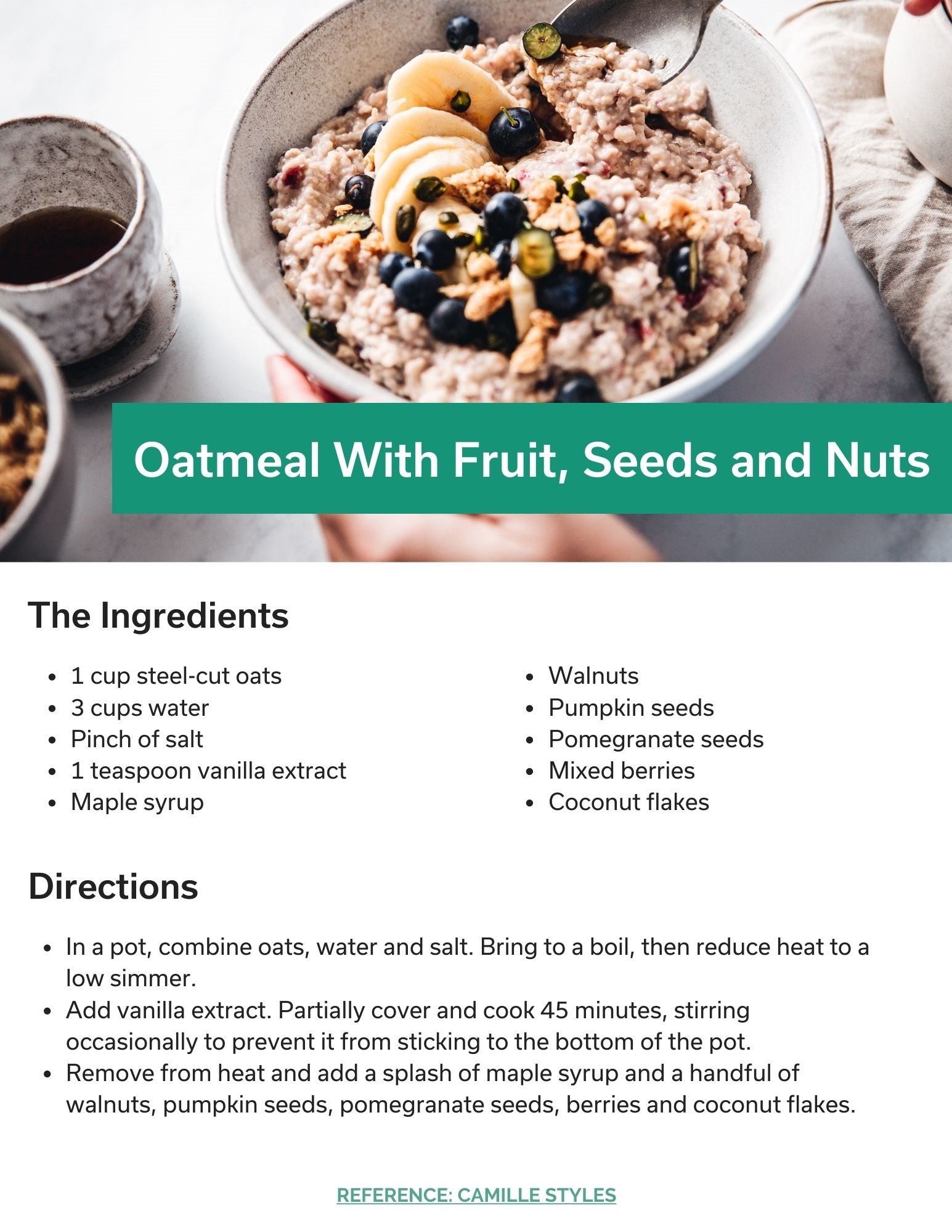 Oatmeal With Fruit Seeds and Nuts Recipe Card