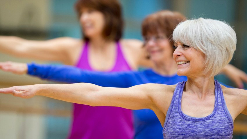 senior women in workout class